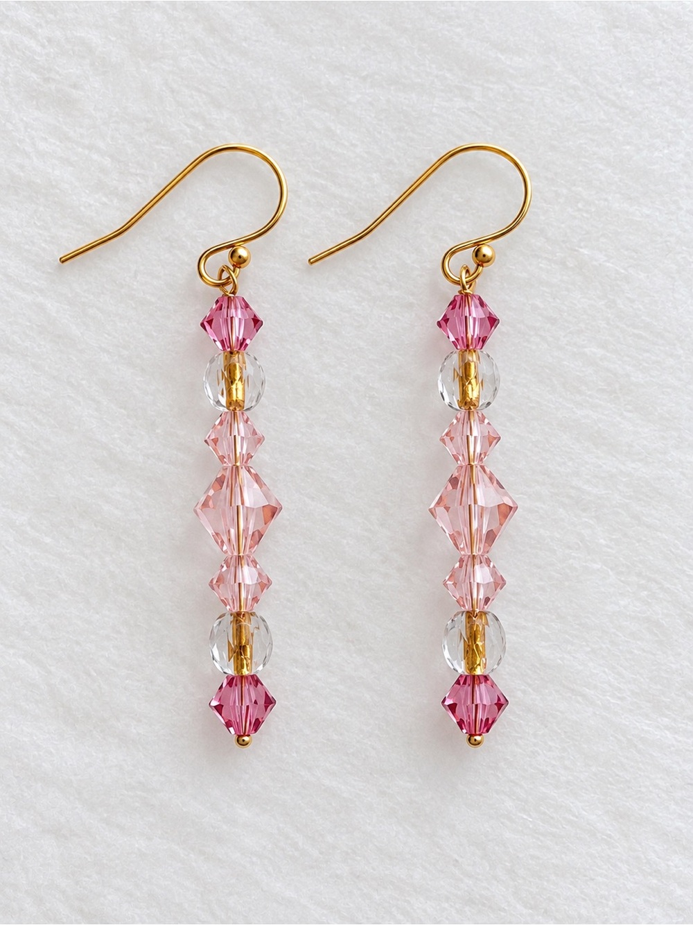 Pink Crystal Linear Drop Earrings with Gold Hooks
